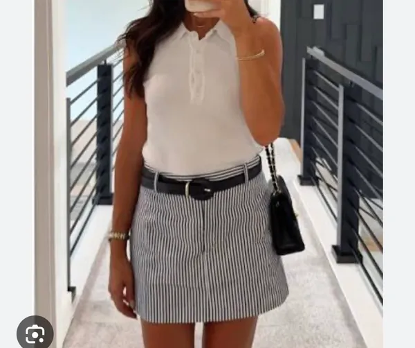Zara Belted Navy Striped Mini Skort - Image 2