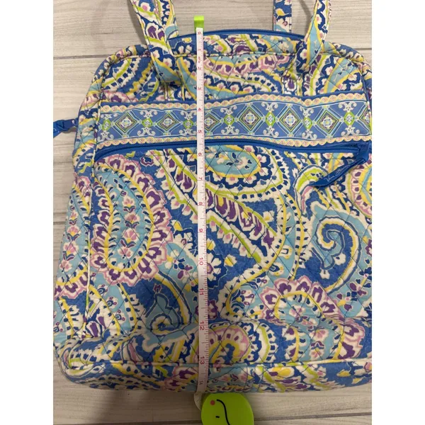 Vera Bradley Quilted Cotton Tote Bag Blue Purple Paisley Zip Shoulder Bag - Image 5