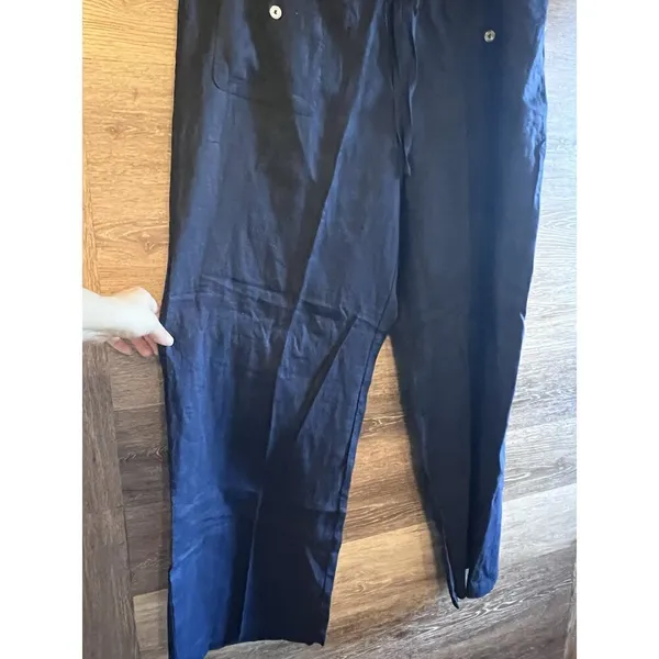 Allen Allen Linen Pants Plus 1XL Navy Blue Pockets Timeless Excellent - Image 5