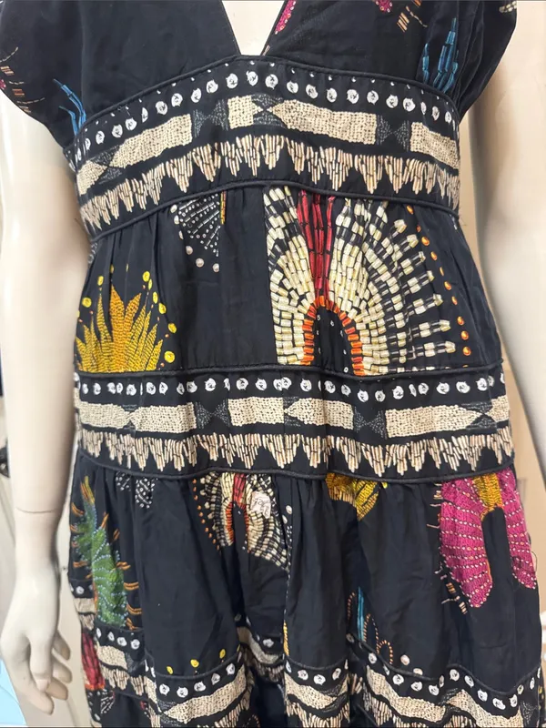 Farm Rio Tiered printed cotton-voile midi dress In Black Size Medium - Image 4