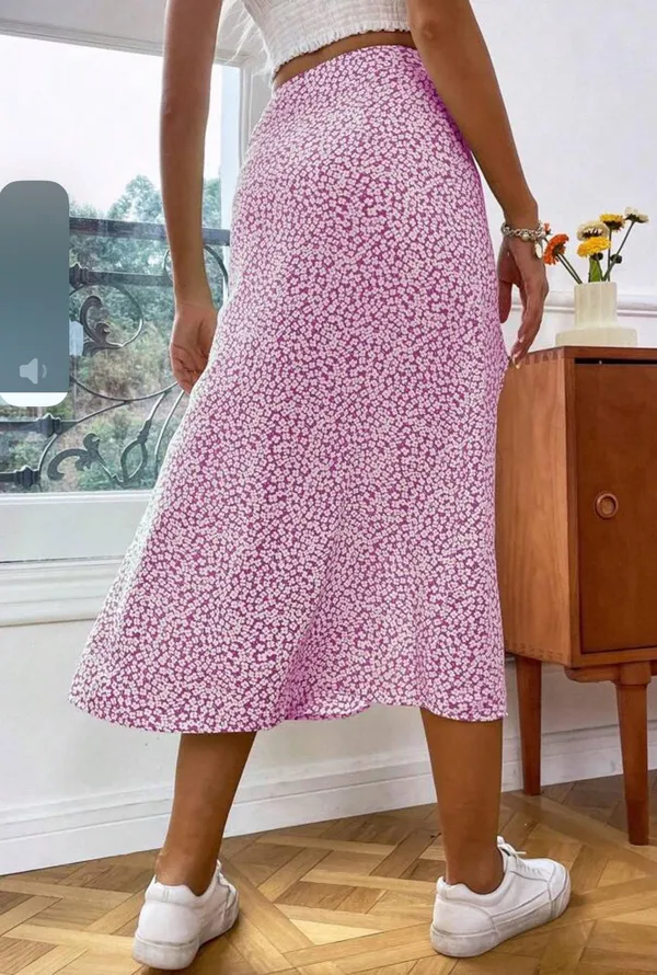 Pink Floral Midi Shein Skirt - Image 2