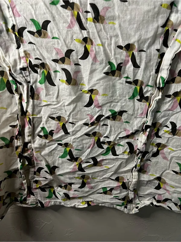 Porridge Anthropologie White Cotton Abstract Bird Print Ruffle Boho Top M - Image 3