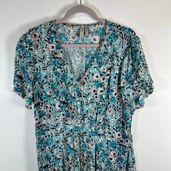 Sahalie Collection Floral Midi Dress V Neck‎ Short Sleeve Smocked Waist Sz 16 - Image 2