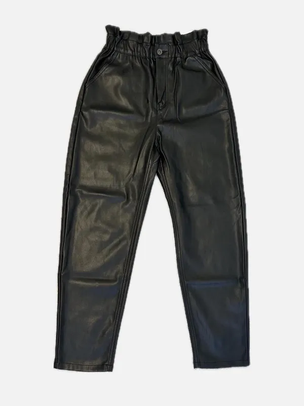 ZARA Black Leather Pants High-Rise Wide-Leg size 34/4 - Image 6