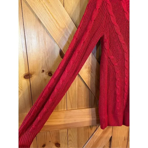 Lauren Ralph Lauren Cable-Knit V-Neck Sweater Lipstick Red Size XS (0961) - Image 2