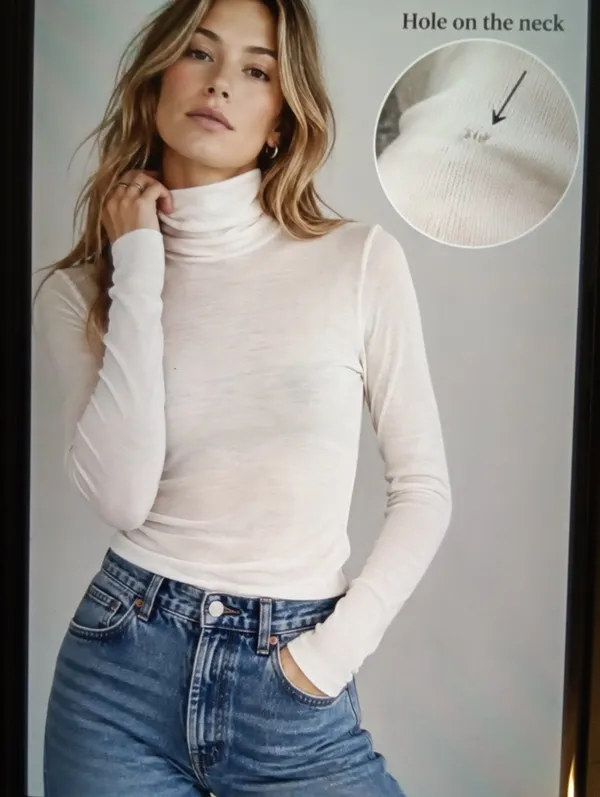 COS White Ribbed Turtleneck Long Sleeve Top Wool Baselayer Neutral Layering SM - Image 2