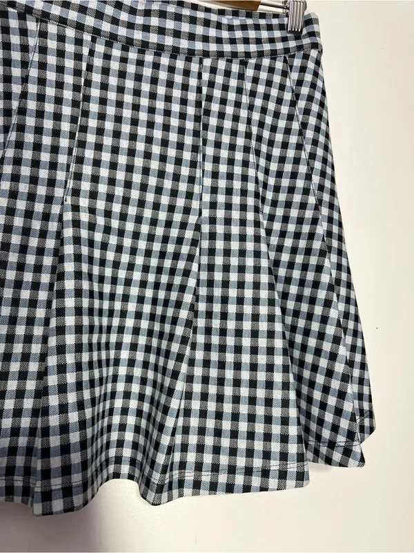 Free People Honey Blue Multi Gingham Pleated Skater Mini Skirt size 8 - Image 4