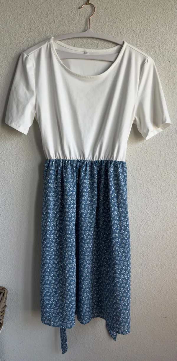 Blue Floral Tie Waist Maternity-Friendly Dress Size M - Image 5