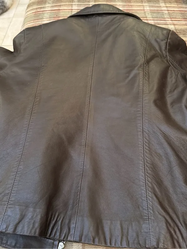 Women's Dark Brown Leather Zip Jacket - Image 8
