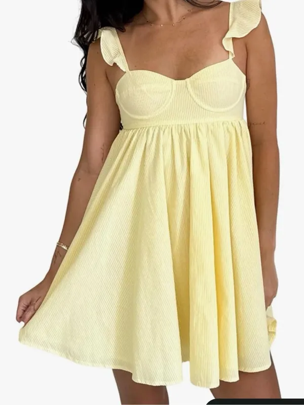 Women’s Yellow Babydoll Mini Sundress - Image 5