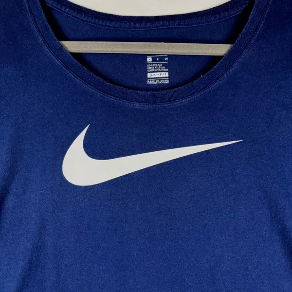 Nike Dri-FIT Womens T-Shirt Navy Blue Short‎ Sleeve Swoosh Athletic Cut Small - Image 3