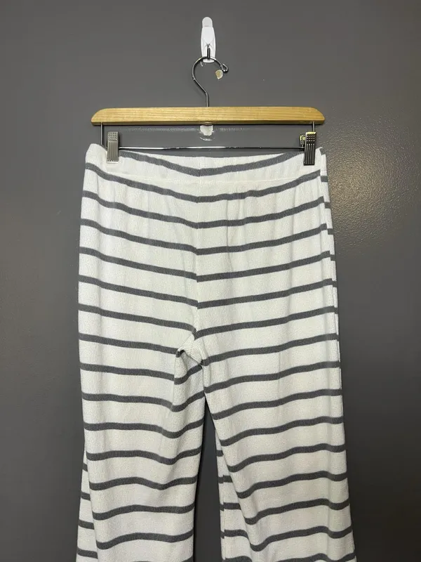 Como Sleep Pajama Set Womens Medium White Gray Stripe Knit Top Pants Lounge - Image 12