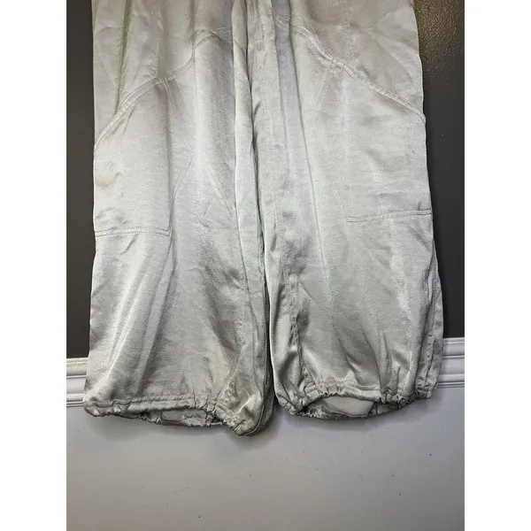Anthropologie Pants Womens Medium Silver Satin Jogger Elastic Waist Cuffed - Image 3