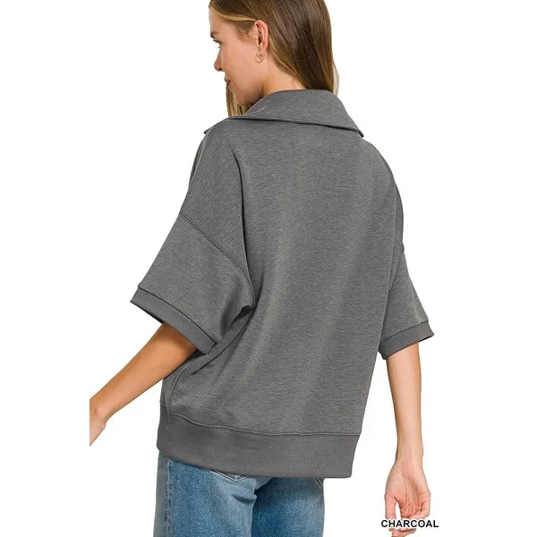 Zenana Scuba Collared Short Sleeve Pullover & Center Seam Pants Set - Medium‎ - Image 10