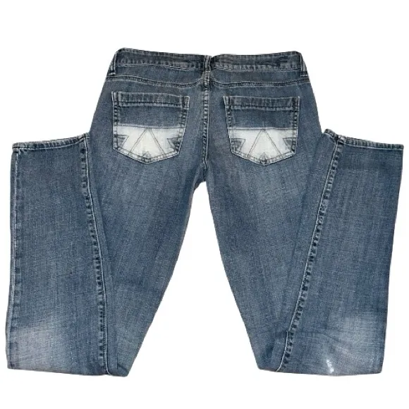 American Eagle Vintage Low Rise Blue Jeans Embroidered Bleached Pattern Pockets - Image 7