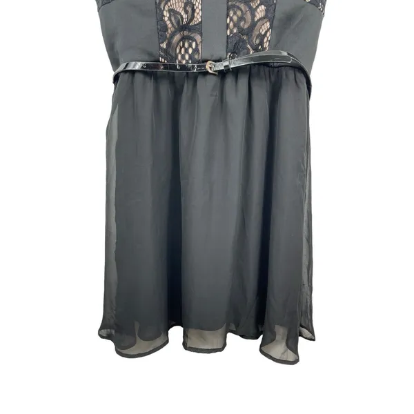 Lila Rose Black Lace Adjustable Strap Belted Mini Skater Slip Dress XL - Image 4
