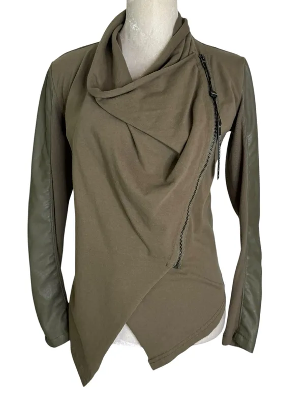 NWT BlankNYC Mixed Media Draped Moto Jacket Olive Green Size XS - Image 4