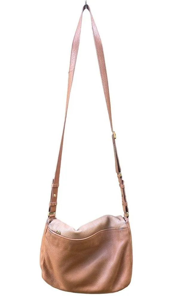 Fossil Crossbody Satchel Tan Brown Pebbled Leather multi pocket - Image 2