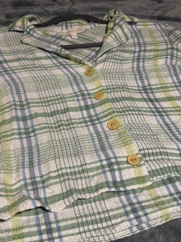 Monteau Green Flannel Plaid Crop Top - Image 3
