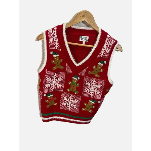 Major Major Sweater Vest Womens S Red Gingerbread Snowflake Ugly Christmas Party - Image 2