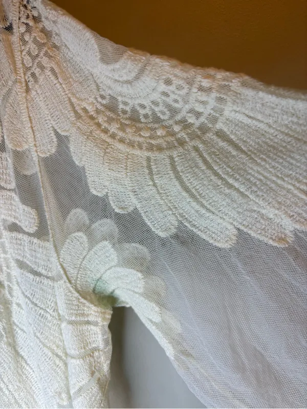 Rebellion Again Ivory Lace Duster Kimono S Embroidered Boho Maxi Cover Up - Image 6