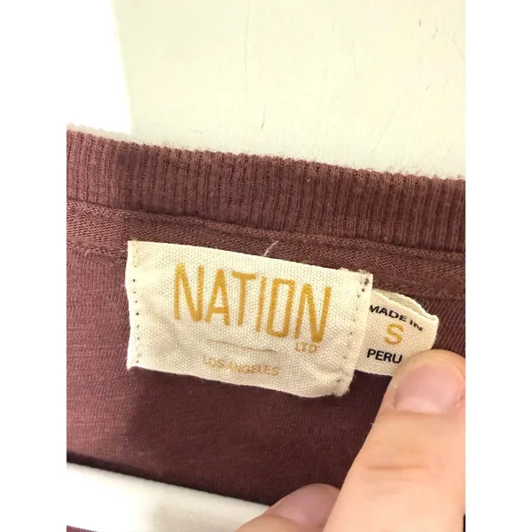 Nation LTD Womens Mahogany Brown Slub Cotton V-Neck Puff Sleeve Top Gold Snaps S - Image 6