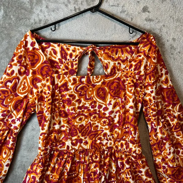 Love The Label Anthropologie Melba Orange Pink Floral Tie Back Blouse‎ Size XL - Image 2