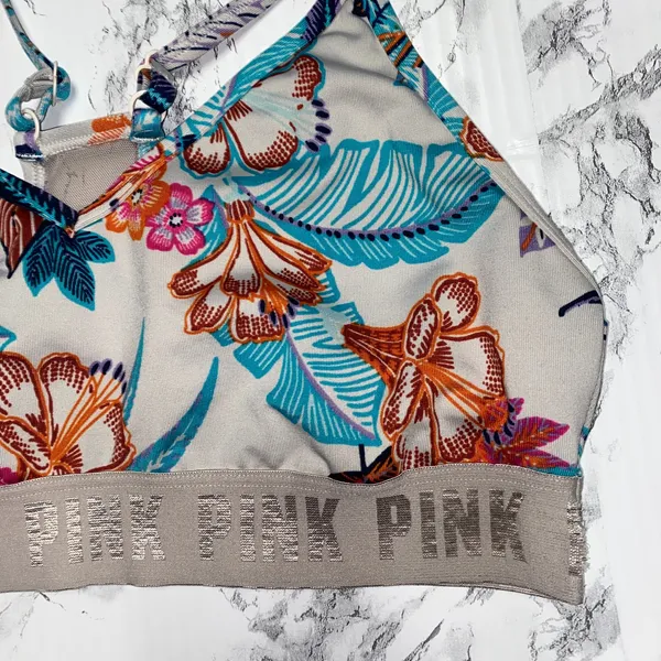 Victoria's Secret PINK Gray Floral Ultimate Lightly Lined Sports Bra Medium - Image 3