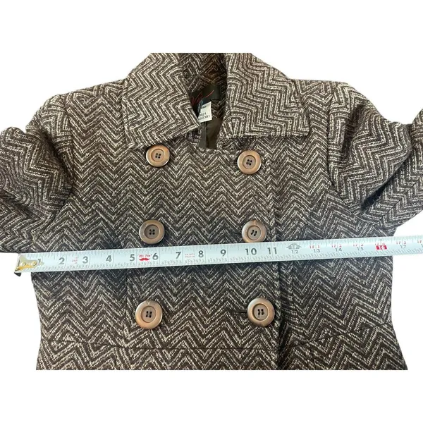 Via Women’s 0P Petite Brown Herringbone Wool Blend Fit & Flare Peacoat Button - Image 7