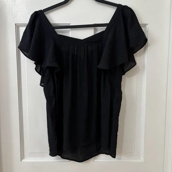 ANTHROPOLOGIE Maeve XS Black Flutter Sleeve Whimsigoth Flowy Top Semi‎ Sheer - Image 6