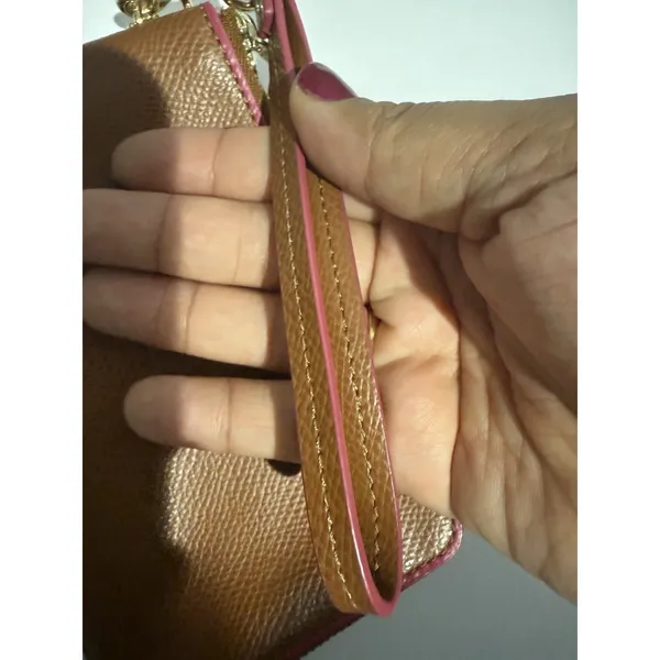 Coach‎ Brown Pebbled Leather Double Zipper Closure Wristlet - Wallet T - Image 12