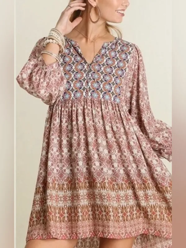 Umgee Babydoll Tunic Dress Brown Medium NWOT IN PACKAGE - Image 2