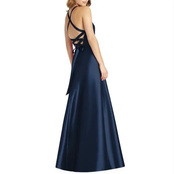 Women's Navy Blue Halter Neck Maxi Dress - Image 2