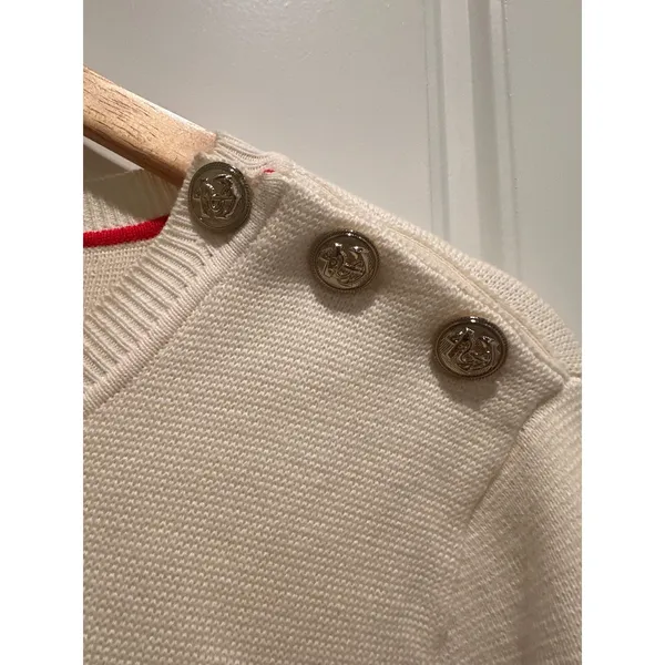 Joules Portlow Striped‎ Cotton Sweater Cream Navy Button Shoulder US 10 Nautical - Image 4