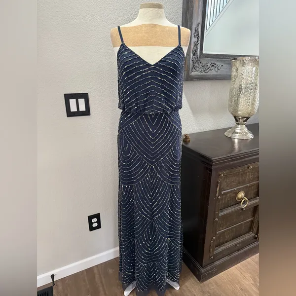 Adrianna Papell Long Beaded Blouson Gown 6 - Image 2