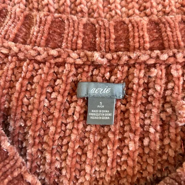 Aerie Womens Chenille Knit Sweater Rust crew Neck Pullover Comfy Size S - Image 5