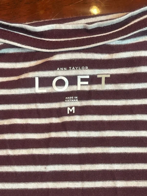 LOFT Ann Taylor Striped 3/4 Sleeve Boatneck Top Burgundy White Cotton Blend Sz M - Image 7