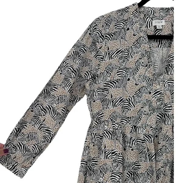 J.Crew Animal Print Novelty Zebra Leopard Long Sleeve Tiered‎ Mini Dress Size XS - Image 10