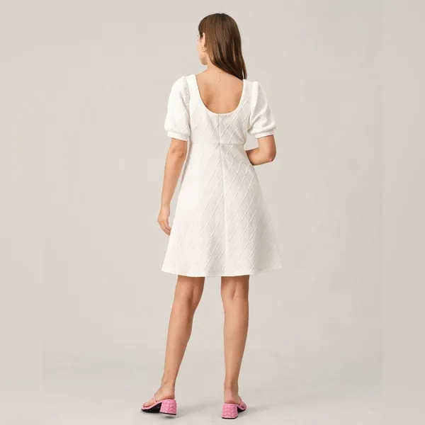 Rihoas The Solid Textured Puff Short Sleeve Mini Dress Square Neck White Size L‎ - Image 2