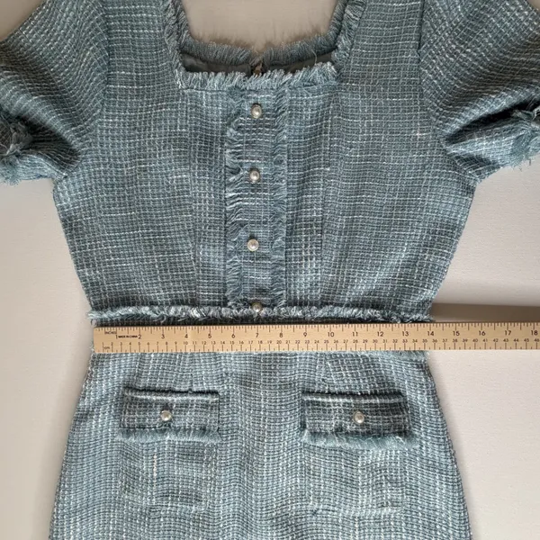 Ivy City Co‎ Claudia Dress Small Blue Tweed Old Money Classic Preppy Coquette - Image 12