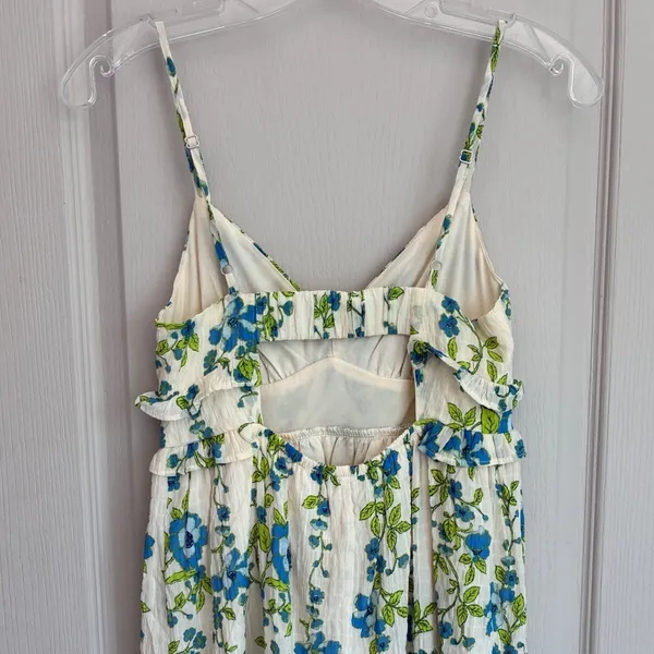 Band of the Free Floral Ruffle Maxi Dress Egret‎ Palace Blue XS B50326 Boho - Image 11