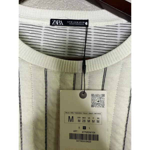 NWT Zara Boxy Oversized Striped Soft Quilted Long Sleeve Sweater M White Black - Image 11