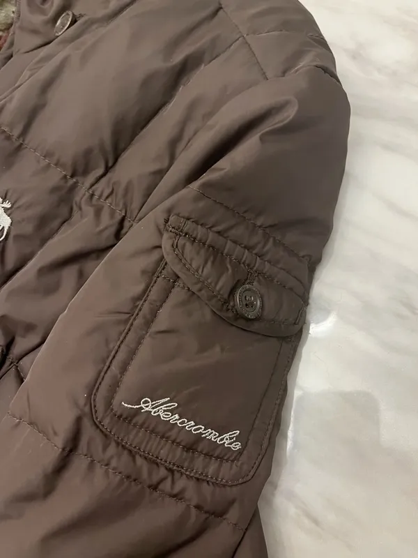 Abercrombie Fitch Brown Puffer Jacket Fur Lined Y2K - Image 8