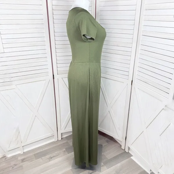 Cider Jumpsuit Square Scoop‎ Neck Wide Leg Short Sleeve Olive Green 0XL 12 14 - Image 4