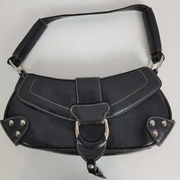 Vintage Aldo Womens Shoulder Bag 11" x 5" Black Leather Y2K Studded Snap Closure - Image 14