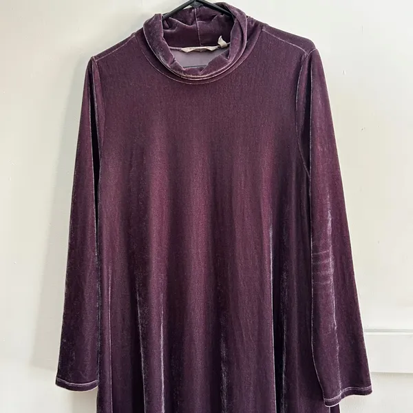 Soft Surroundings Plum Purple Velvet Cowl Neck Maxi Dress Long Sleeve 2EZ97 L - Image 3