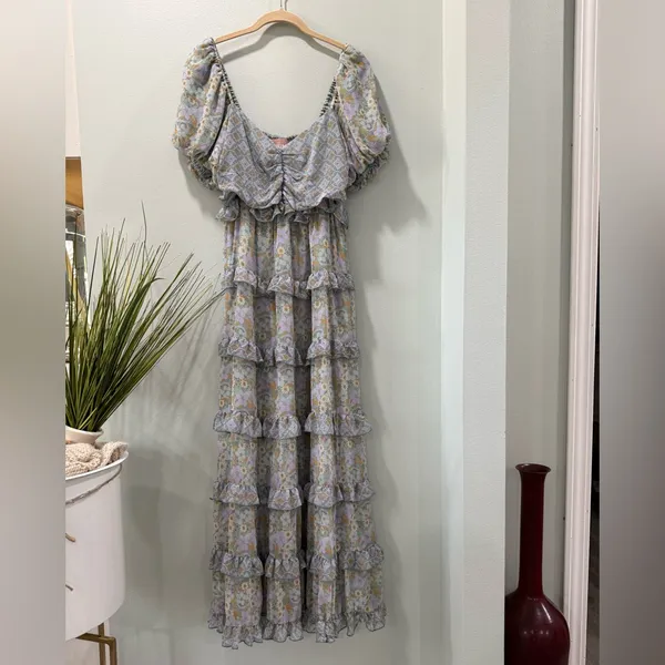 Show Me Your MuMu Blue and Yellow Floral Midi Dress - Image 3