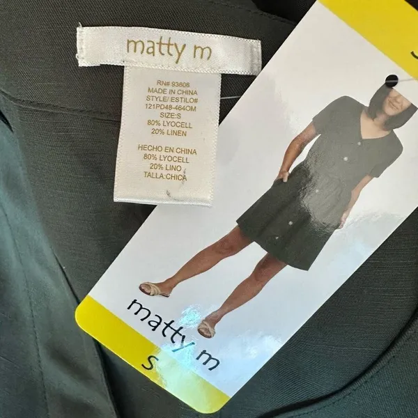 Matty M Womens Belted Linen Blend Casual Dress Olive Size Small - Image 8