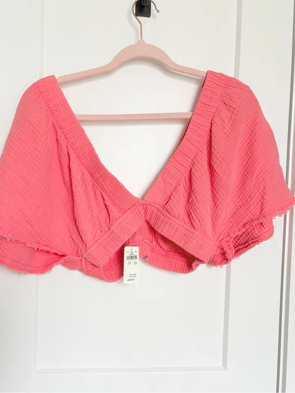 aerie Gausy Coral Crop Beach Top XS NWT - Image 3