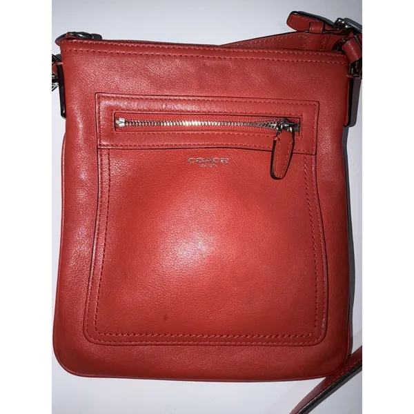 Coach Legacy Swingpack 47989 Coral Red‎ Leather Crossbody Bag w/Charm Zip L - Image 5